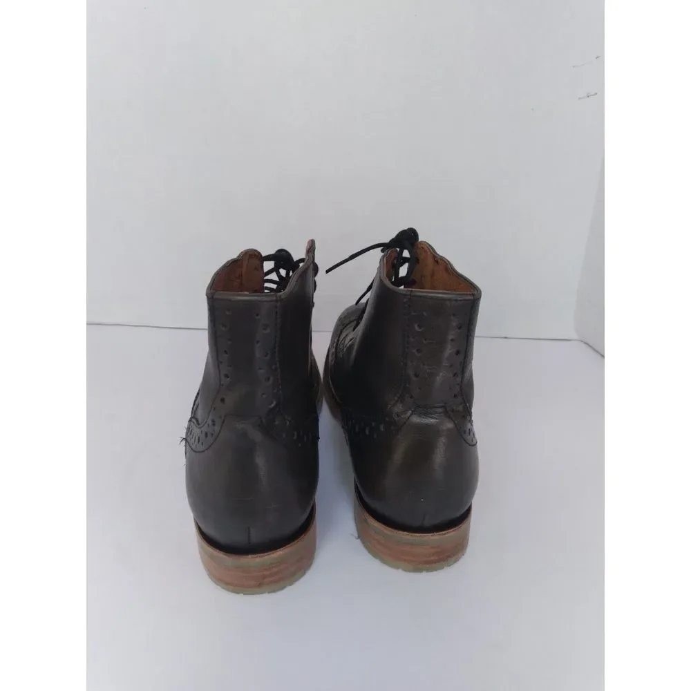 Classic Black Leather Wingtip Brogue Boot with Contrast Sole - Casual Dress Boot